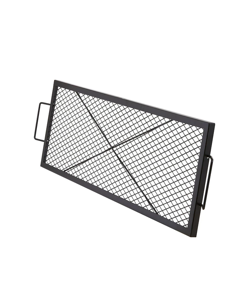 Ecooso 44" Rectangle X-Marks Fire Pit Grill Grate, Heavy Duty Steel Cooking Grate with Handle and Support X Wire, Black