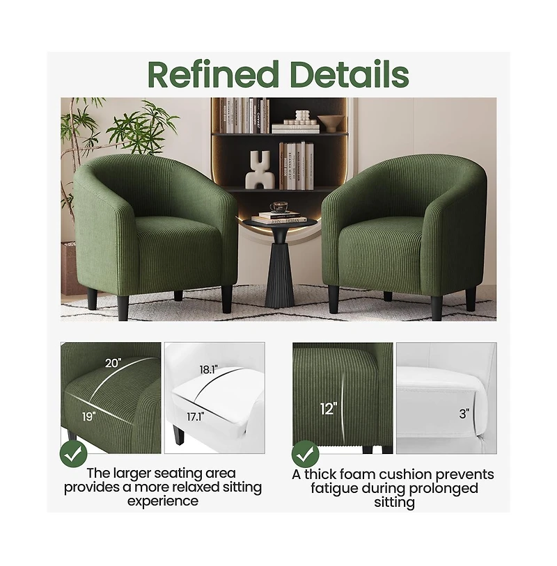 Yaheetech Corduroy Fabric Upholstered Accent Barrel Chair, Dark Green