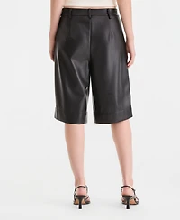 Bar Iii Women's Faux-Leather Pleated Bermuda Shorts, Macy's Exclusive