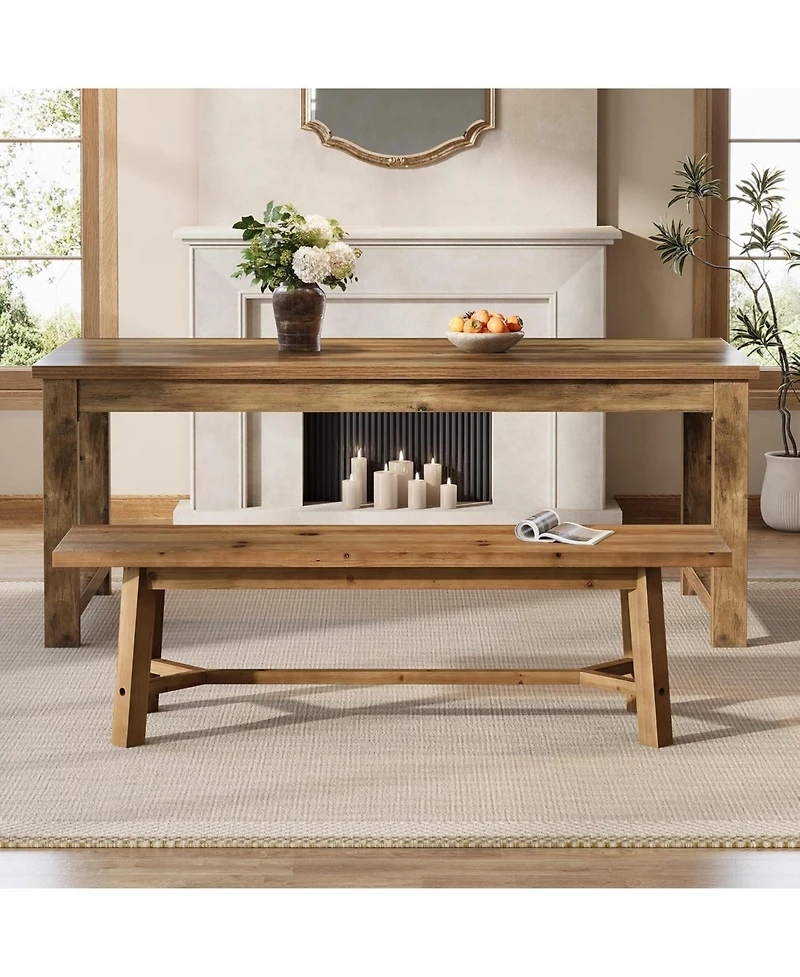 Tribesigns 55.12-Inch Solid Wood Dining Bench, Farmhouse Long Kitchen Bench with Strengthened Legs for Dining Room, Kitchen, Restaurant, Natural Brown