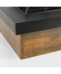 Flynama 36 Inch Iron Wood Burning Fire Pit Table 36 Inch Diameter 24 Inch H Decorative Cross Weave Pattern