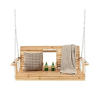 5 Feet Porch Swing Chair with Adjustable Chains and Foldable Cup Holders