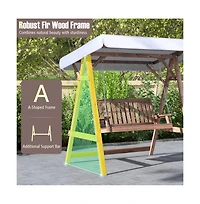 2-Person Porch Swing with Fir Wood Stand and Tilt Canopy