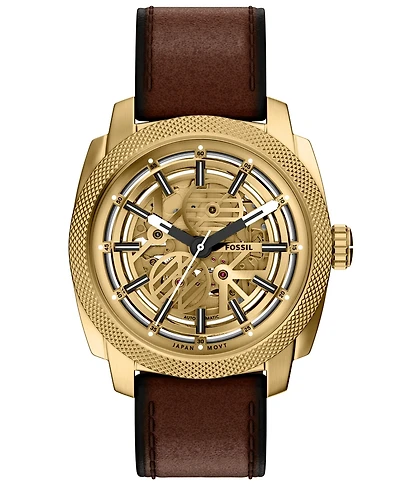 Fossil Men's Machine Automatic Brown Leather Watch, 45mm