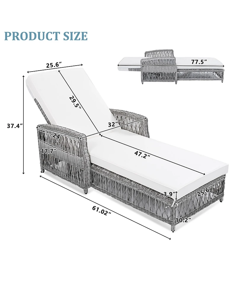 Mondawe 2 Pieces Outdoor Wicker Lounge with 4-Level Backrest,Armrests and Removable Cushions