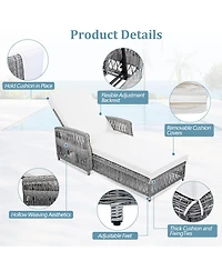 Mondawe Outdoor Wicker Lounge with Armrests, Patio Adjustable Recliner Soft Removable Cushions