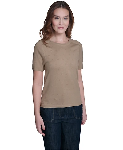 Tommy Hilfiger Women's Pointelle Short-Sleeve Sweater
