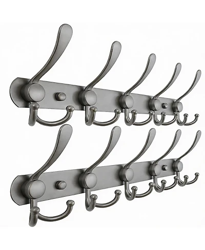 Yigii Stainless Steel 5-Tri Hook Wall Rack for Coats, Hats, Towels Grey, Pack of 2