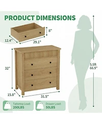 gaomon 3 Drawer Dresser, Modern Fluted Nightstand, Wooden Chest of Drawers, Storage End Table Organizer for Bedroom