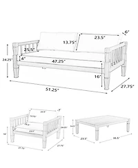 Flynama 4 Piece Teak Finish Patio Conversation Set with Acacia Wood Frame Coffee Table Thick Cushions for Backyard Porch Balcony