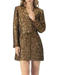 Ivonne Women's Jacquard Short Crossed V-Neck Dress with Pockets