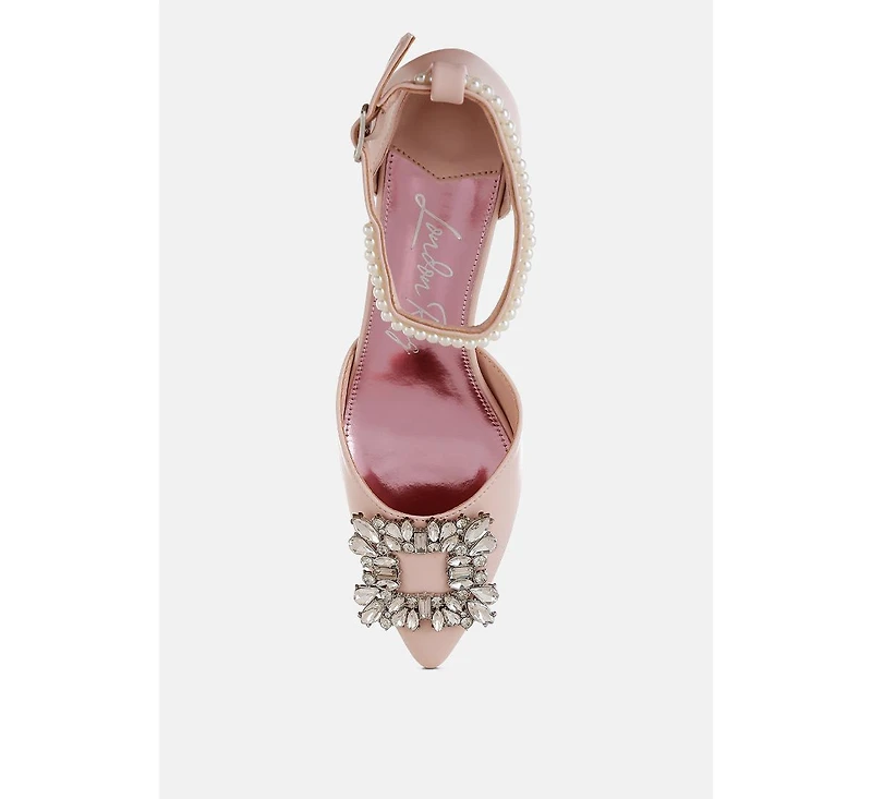 London Rag Onkana Diamante Brooch Kitten Heel Sandals Women