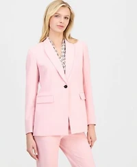 Anne Klein Womens One Button Blazer Triple Pleat V Neck Top Straight Leg Pull On Pants