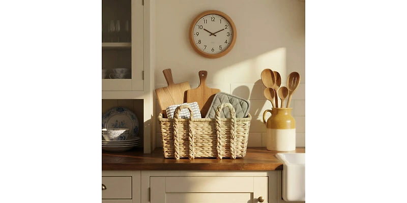 Household Essentials Wicker Storage Basket with Handles, Handwoven Water Hyacinth