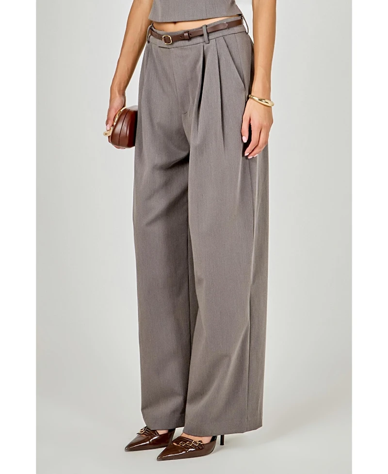 endless rose Women's Relaxed Trouser with Pleats.