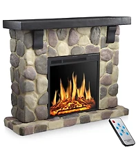 Cowsar 50" Electric Fireplace Tv Stand, Fireplace with Faux Stone-Look Mantel, 750W/1500W Dual Heat Settings