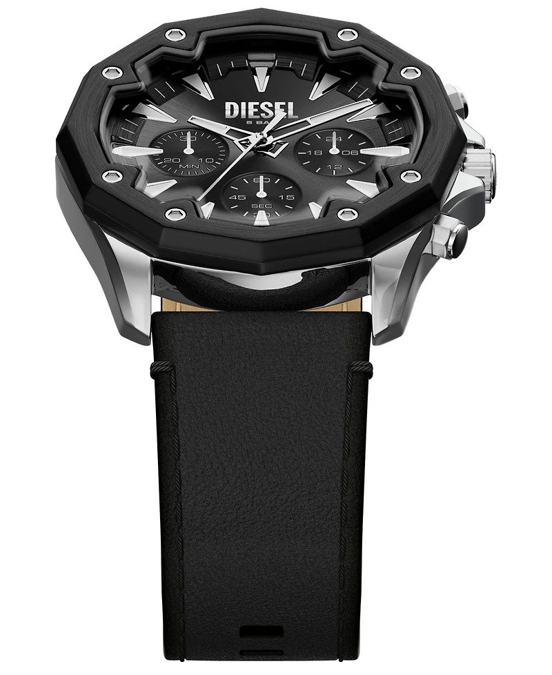 Diesel Men's Stinger Quartz Chronograph Black Leather Watch, 46mm