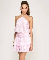 Alex & Sophia Juniors' Halter Stripe Chiffon Dress