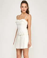 Alex & Sophia Juniors' Spaghetti Strap Stripe Belted Dress