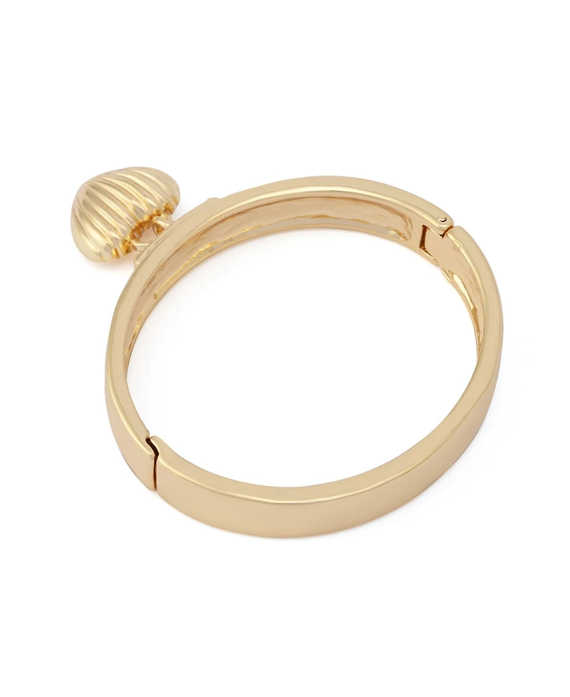 Steve Madden Gold Fluted Heart Charm Bangle Bracelet