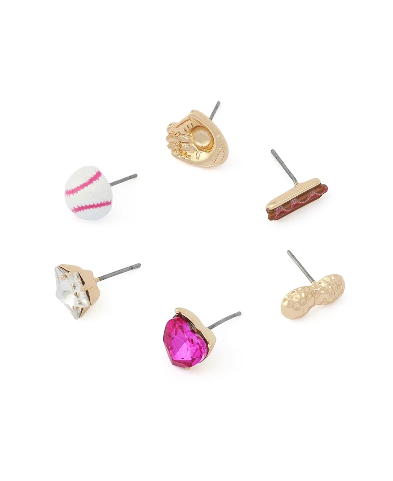 Betsey Johnson Faux Stone Baseball Single-Stud Earring Set