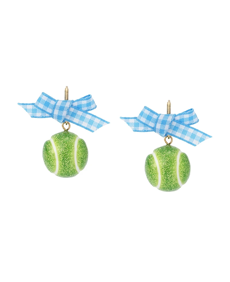 Betsey Johnson Green Gingham Bow Tennis Ball Drop Earrings