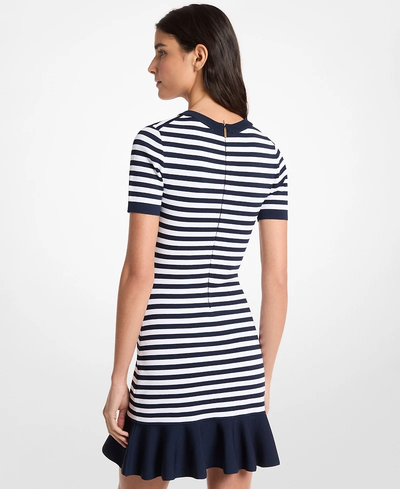 Michael Kors Women's Stripe Flare Crew Neck Mini Dress