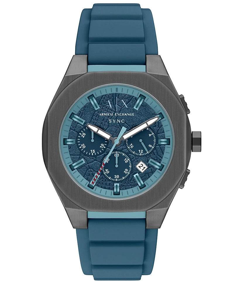 Armani Exchange Men's Sync Quartz Chronograph Blue Silicone Watch, 44mm