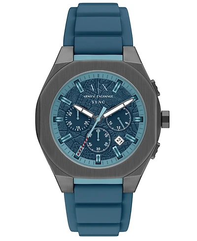 Armani Exchange Men's Sync Quartz Chronograph Blue Silicone Watch, 44mm