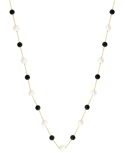 Effy Collection Freshwater Pearl & Onyx Necklace in 14k Yellow Gold