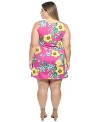 24seven Comfort Apparel Plus Floral Round Neck A-Line Dress