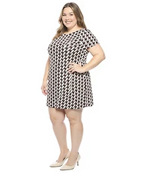 24seven Comfort Apparel Plus Geometric Round Neck Shift Dress