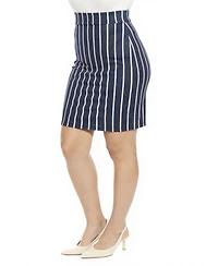 24seven Comfort Apparel Plus Striped Elastic Waist Pencil Skirt