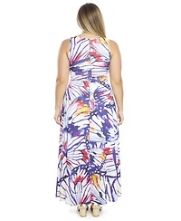 24seven Comfort Apparel Plus Butterfly Scoop Neck A-Line Maxi Dress