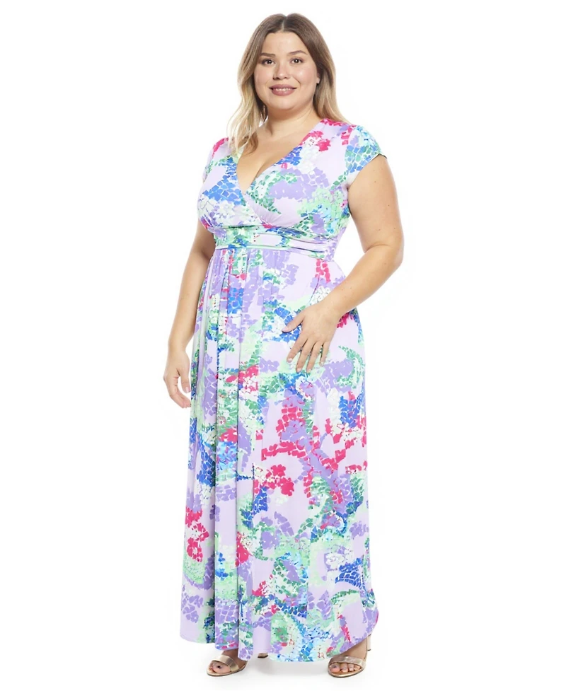 24seven Comfort Apparel Plus Cap Sleeve Side Slit Pocket Maxi Dress