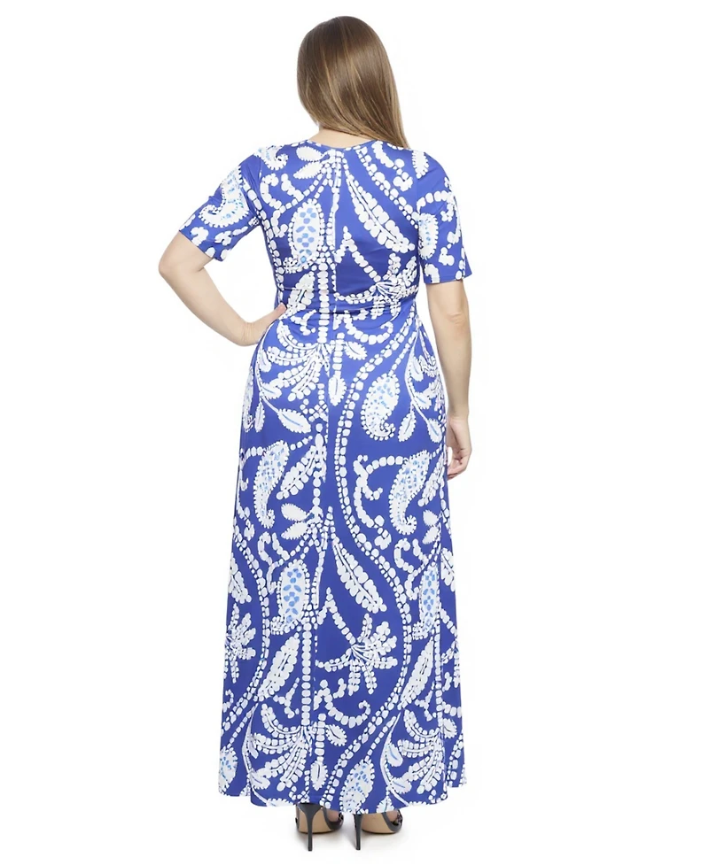 24seven Comfort Apparel Plus Paisley Elbow Sleeve A-Line Maxi Dress