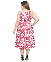 24seven Comfort Apparel Plus Paisley Pleated Pocket Fit and Flare Dress