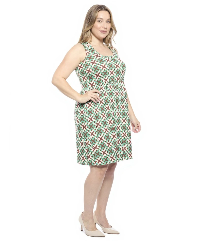 24seven Comfort Apparel Plus Geometric Sleeveless Fit and Flare Dress