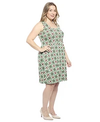 24seven Comfort Apparel Plus Geometric Sleeveless Fit and Flare Dress