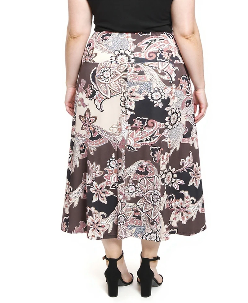 24seven Comfort Apparel Plus Paisley Elastic Waist A-Line Skirt