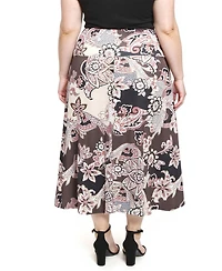24seven Comfort Apparel Plus Paisley Elastic Waist A-Line Skirt