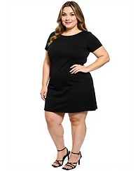 24seven Comfort Apparel Plus Solid Round Neck Shift Dress