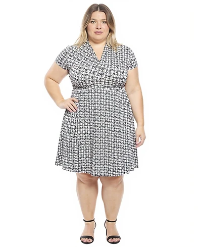 24seven Comfort Apparel Plus Geometric Faux Wrap A-Line Dress