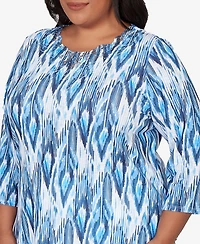 Alfred Dunner Plus Mykonos Ikat Embellished Neck Top