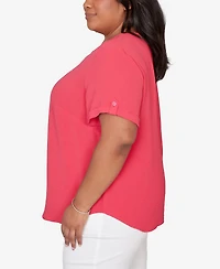 Alfred Dunner Plus The Royal Treatment Solid Rolled Short sleeve Top