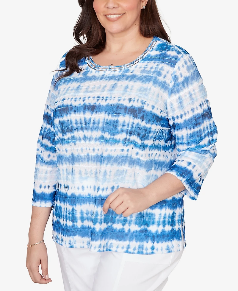Alfred Dunner Plus The Royal Treatment Tie Dye Biadere Knotted Crew Neck Top