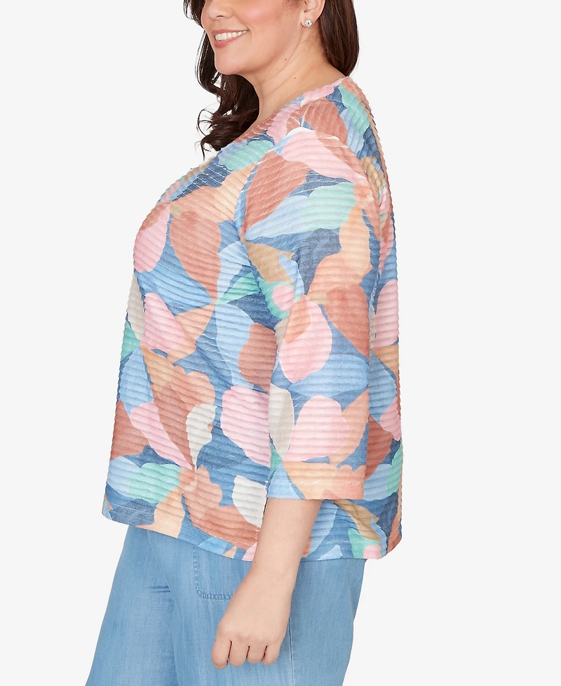Alfred Dunner Plus Beachcomber Abstract Floral V Neck Top