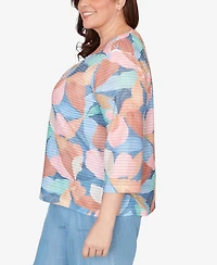Alfred Dunner Plus Beachcomber Abstract Floral V Neck Top