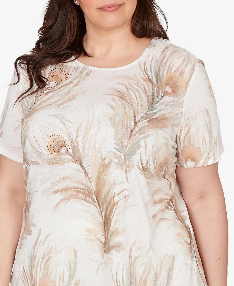 Alfred Dunner Plus Natural Wonder Feather Print Short sleeve T-shirt