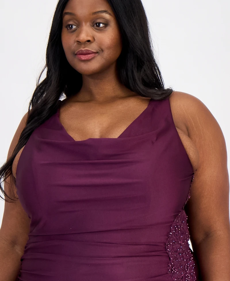 City Studios Trendy Plus Satin Drape-Neck Gown